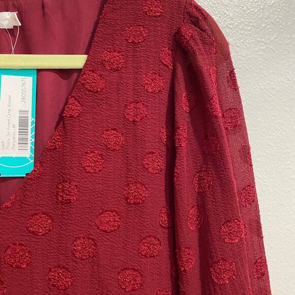 Lush Burgundy Posey Tie Front Crop Blouse Sz M NWT - Picture 9 of 14